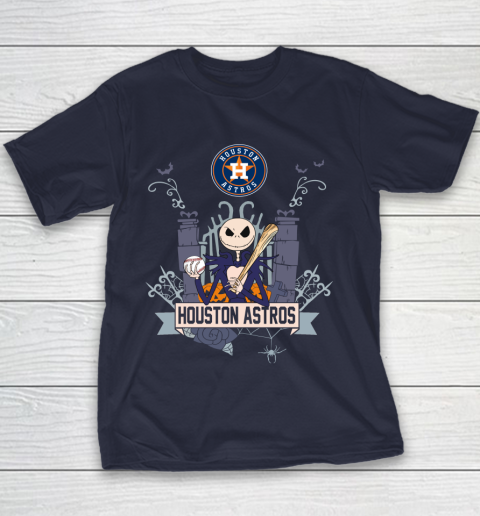 MLB Houston Astros Baseball Jack Skellington Halloween Youth T-Shirt 2