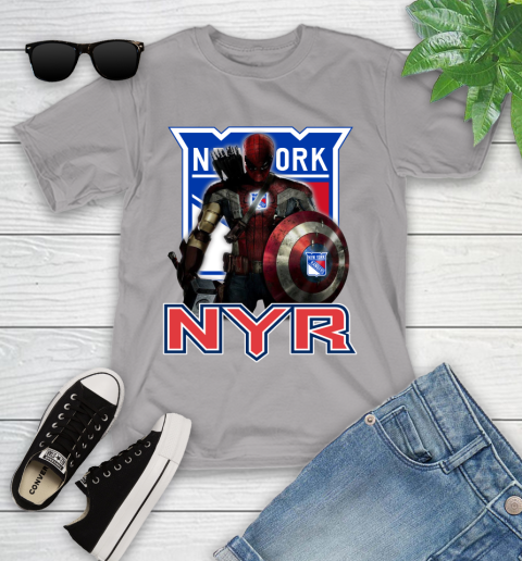 NHL Captain America Thor Spider Man Hawkeye Avengers Endgame Hockey New York Rangers Youth T-Shirt 4