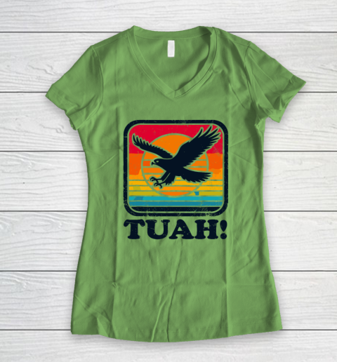 Funny Hawk Tuah Tush Camping Hiking Sarcastic Women's V-Neck T-Shirt 4