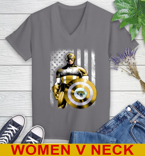 Jacksonville Jaguars NFL Football Captain America Marvel Avengers American Flag Shirt Women's V-Neck T-Shirt 11