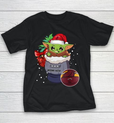 Miami Heat Christmas Baby Yoda Star Wars Funny Happy NBA Youth T-Shirt 2