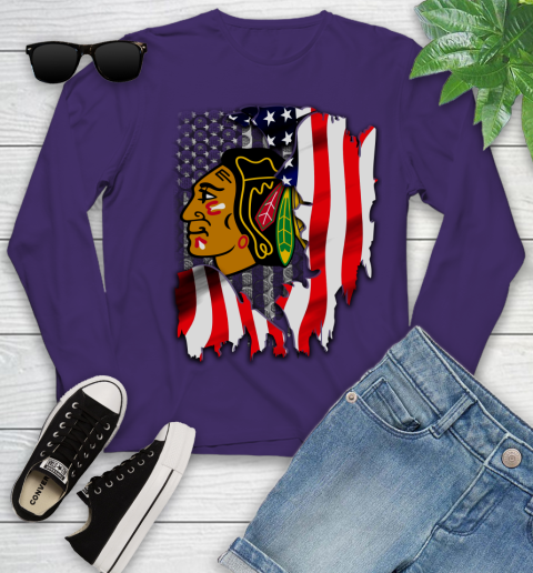 Chicago Blackhawks NHL Hockey American Flag Youth Long Sleeve 4