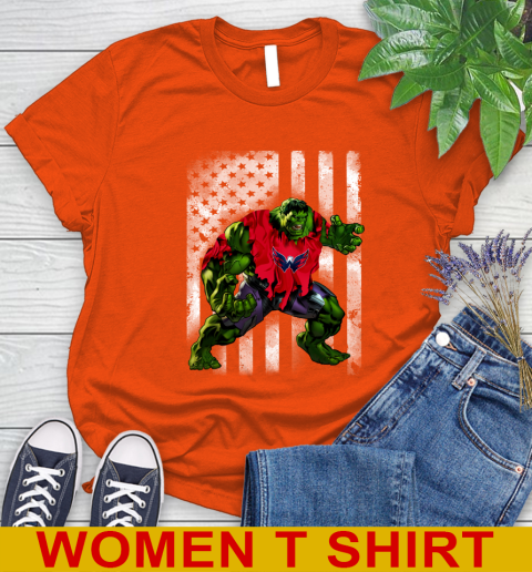 Washington Capitals Hulk Marvel Avengers NHL Hockey American Flag Women's T-Shirt 3
