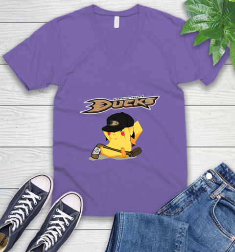 NHL Pikachu Hockey Sports Anaheim Ducks V-Neck T-Shirt 9