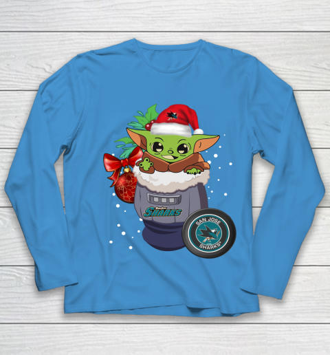San Jose Sharks Christmas Baby Yoda Star Wars Funny Happy NHL Youth Long Sleeve 7