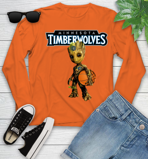 Minnesota Timberwolves NBA Basketball Groot Marvel Guardians Of The Galaxy Youth Long Sleeve 4
