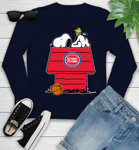 Detroit Pistons NBA Basketball Snoopy Woodstock The Peanuts Movie Youth Long Sleeve 3