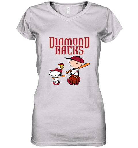 Arizona Diamondbakcs Let's Play Baseball Together Snoopy MLB Women's V-Neck T-Shirt