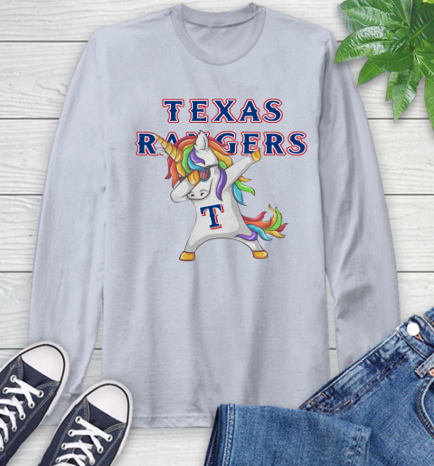 Texas Rangers MLB Baseball Funny Unicorn Dabbing Sports Long Sleeve T-Shirt 6