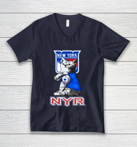 NHL My Cat Loves New York Rangers Hockey V-Neck T-Shirt 2