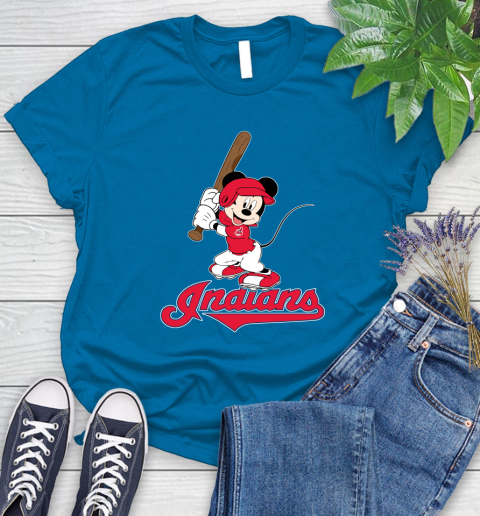 MLB Baseball Cleveland Indians Cheerful Mickey Mouse Shirt Women's T-Shirt 8