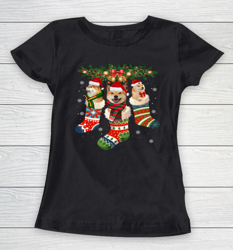 Three Shiba Inu In Sock Christmas Santa X mas Dog Women's T-Shirt