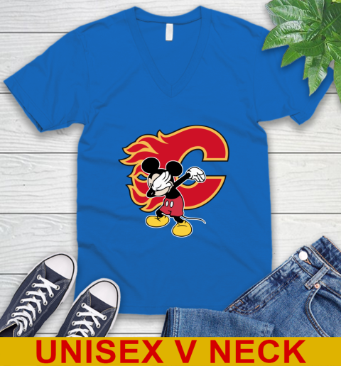 Calgary Flames NHL Hockey Dabbing Mickey Disney Sports V-Neck T-Shirt 6