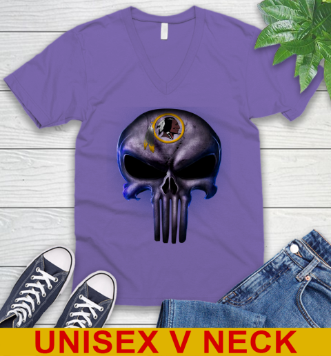 Washington Redskins NFL Football Punisher Skull Sports V-Neck T-Shirt 8
