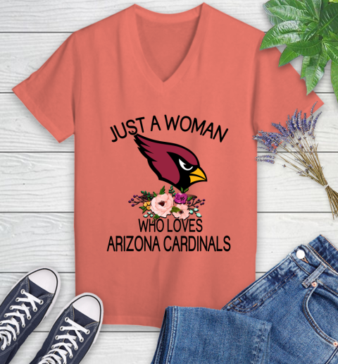 NFL Just A Woman Who Loves Arizona Cardinals Football Sports Women s V Neck T Shirt Tee For Sports