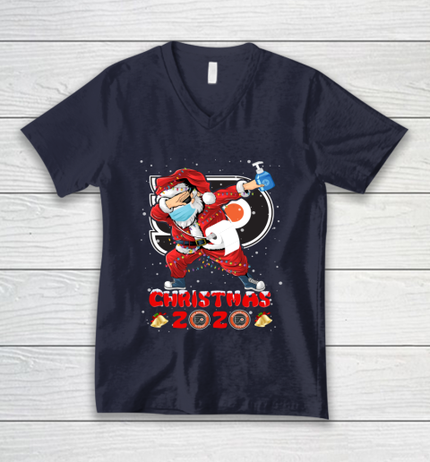 Philadelphia Flyers Funny Santa Claus Dabbing Christmas 2020 NHL V-Neck T-Shirt 2