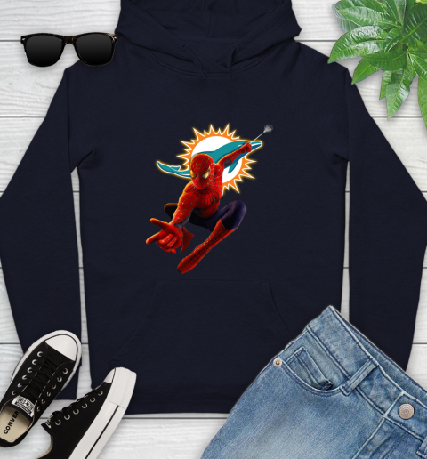 NFL Spider Man Avengers Endgame Football Miami Dolphins Youth Hoodie 4