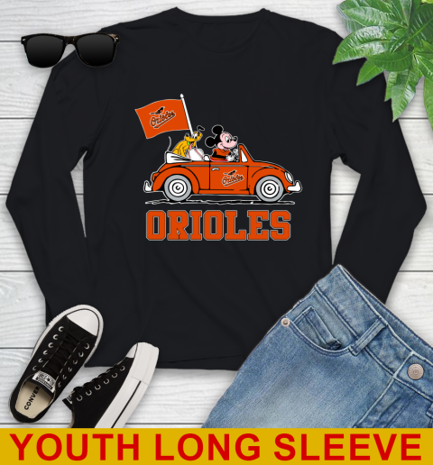 MLB Baseball Baltimore Orioles Pluto Mickey Driving Disney Shirt Youth Long Sleeve 2