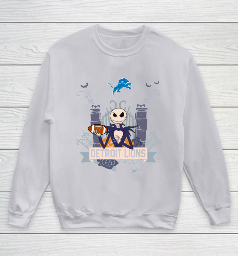 NFL Detroit Lions Football Jack Skellington Halloween Youth Sweatshirt 3