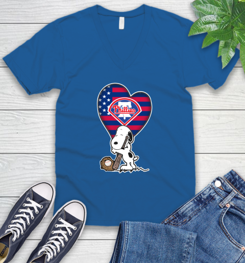 Philadelphia Phillies MLB Baseball The Peanuts Movie Adorable Snoopy V-Neck T-Shirt 6