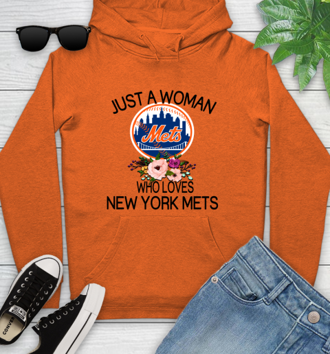 MLB Just A Woman Who Loves New York Mets Baseball Sports Youth Hoodie 3