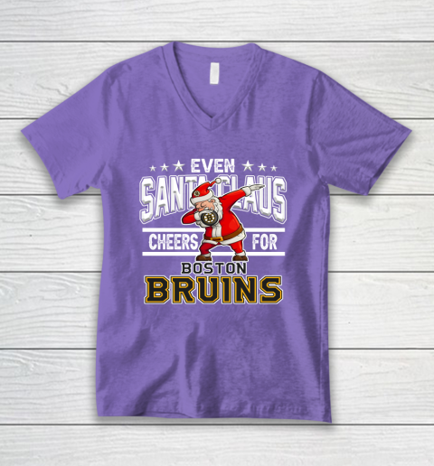 Boston Bruins Even Santa Claus Cheers For Christmas NHL V-Neck T-Shirt 8
