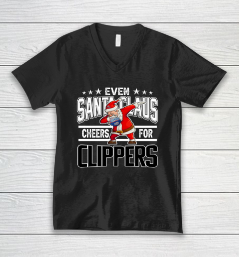 LA Clippers Even Santa Claus Cheers For Christmas NBA V-Neck T-Shirt