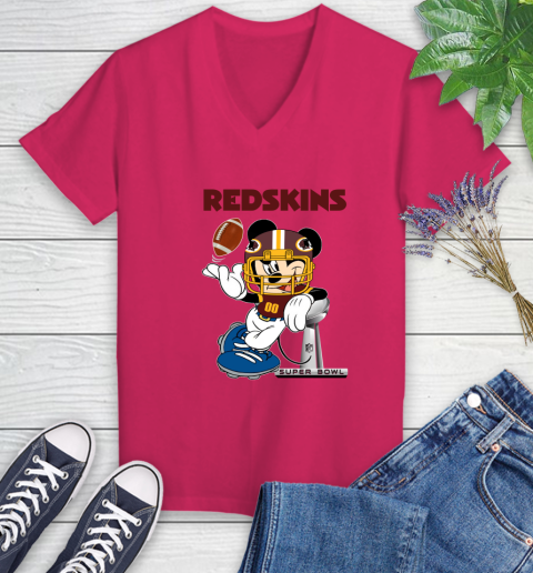 NFL Washington Redskins Mickey Mouse Disney Super Bowl Football T Shirt Women's V-Neck T-Shirt 23