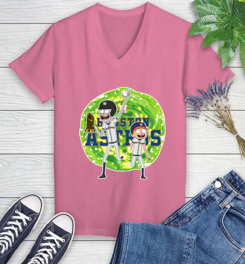 MLB Houston Astros Rick And Morty Commissioner's Trophy Baseball Sports Women's V-Neck T-Shirt 13