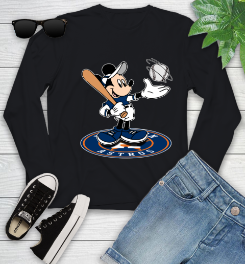 MLB Baseball Houston Astros Cheerful Mickey Disney Shirt Youth Long Sleeve