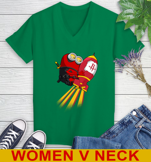 NBA Basketball Houston Rockets Deadpool Minion Marvel Shirt Women's V-Neck T-Shirt 5
