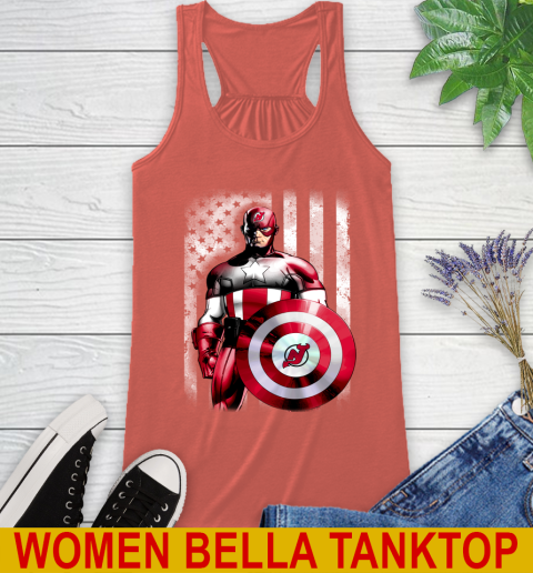 New Jersey Devils NHL Hockey Captain America Marvel Avengers American Flag Shirt Racerback Tank - Image 4
