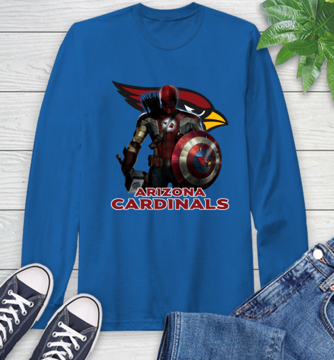 NFL Captain America Thor Spider Man Hawkeye Avengers Endgame Football Arizona Cardinals Long Sleeve T-Shirt 9