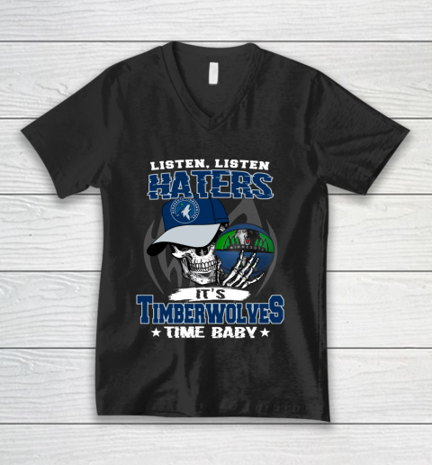 Listen Haters It is TIMBERWOLYES Time Baby NBA V-Neck T-Shirt