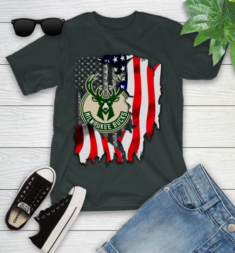 Milwaukee Bucks NBA Basketball American Flag Youth T-Shirt 6