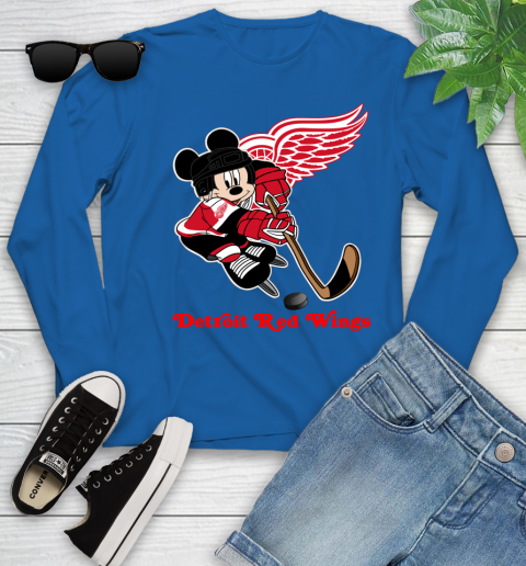 NHL Detroit Red Wings Mickey Mouse Disney Hockey T Shirt Youth Long Sleeve 9