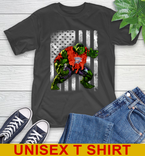 Oklahoma City Thunder Hulk Marvel Avengers NBA Basketball American Flag T-Shirt