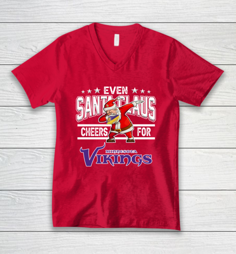 Minnesota Vikings Even Santa Claus Cheers For Christmas NFL V-Neck T-Shirt 6