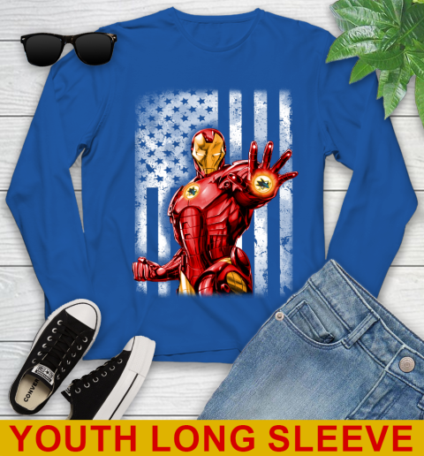San Jose Sharks NHL Hockey Iron Man Avengers American Flag Shirt Youth Long Sleeve - Image 11