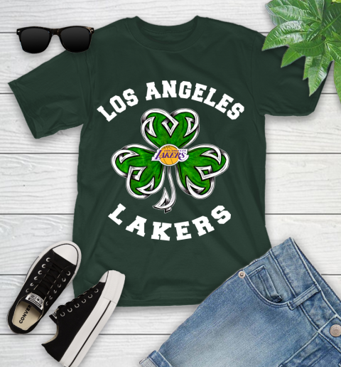 NBA Los Angeles Lakers Three Leaf Clover St Patrick's Day Basketball Sports Youth T-Shirt 5