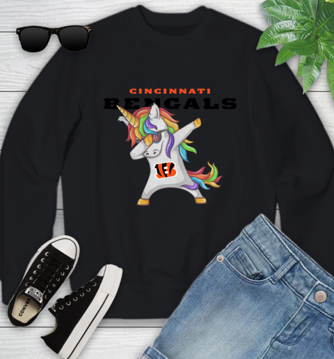 Cincinnati Bengals NFL Football Funny Unicorn Dabbing Sports Youth Sweatshirt 2