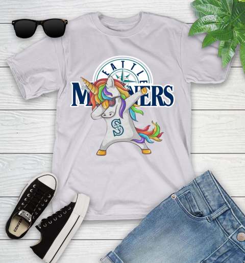 Seattle Mariners MLB Baseball Funny Unicorn Dabbing Sports Youth T-Shirt 4