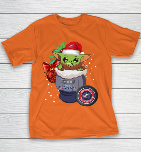 Columbus Blue Jackets Christmas Baby Yoda Star Wars Funny Happy NHL Youth T-Shirt 6