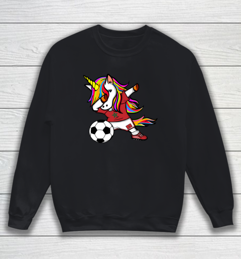 Funny Dabbing Unicorn Morocco Football Moroccan Flag Soccer Sweatshirt