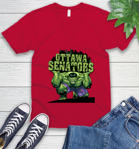 Ottawa Senators NHL Hockey Incredible Hulk Marvel Avengers Sports V-Neck T-Shirt - Image 9