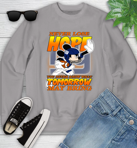 New York Giants NFL Football Mickey Disney Never Lose Hope Youth Sweatshirt 3