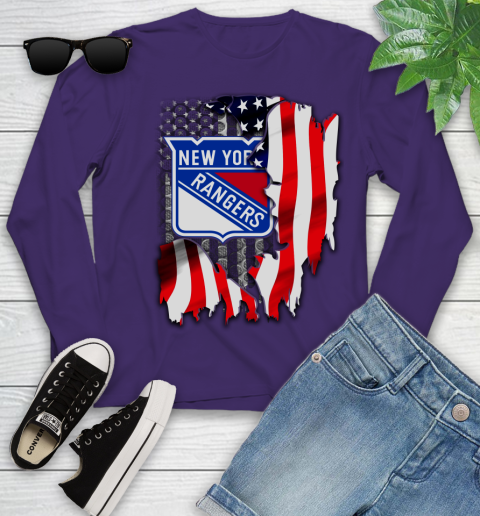 New York Rangers NHL Hockey American Flag Youth Long Sleeve 4