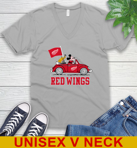NHL Hockey Detroit Red Wings Pluto Mickey Driving Disney Shirt V-Neck T-Shirt 4