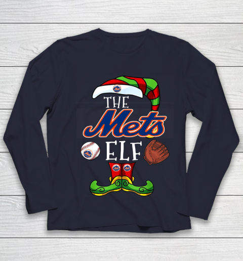 New York Mets Christmas ELF Funny MLB Youth Long Sleeve 2