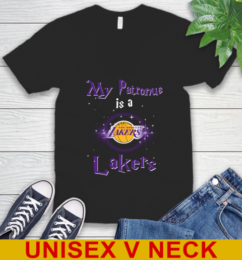 NBA Basketball Harry Potter My Patronus Is A Los Angeles Lakers V-Neck T-Shirt